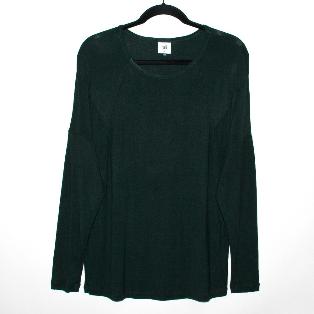 Cabi "Cut Up Tee" Long Sleeve Shirt in Emerald Green